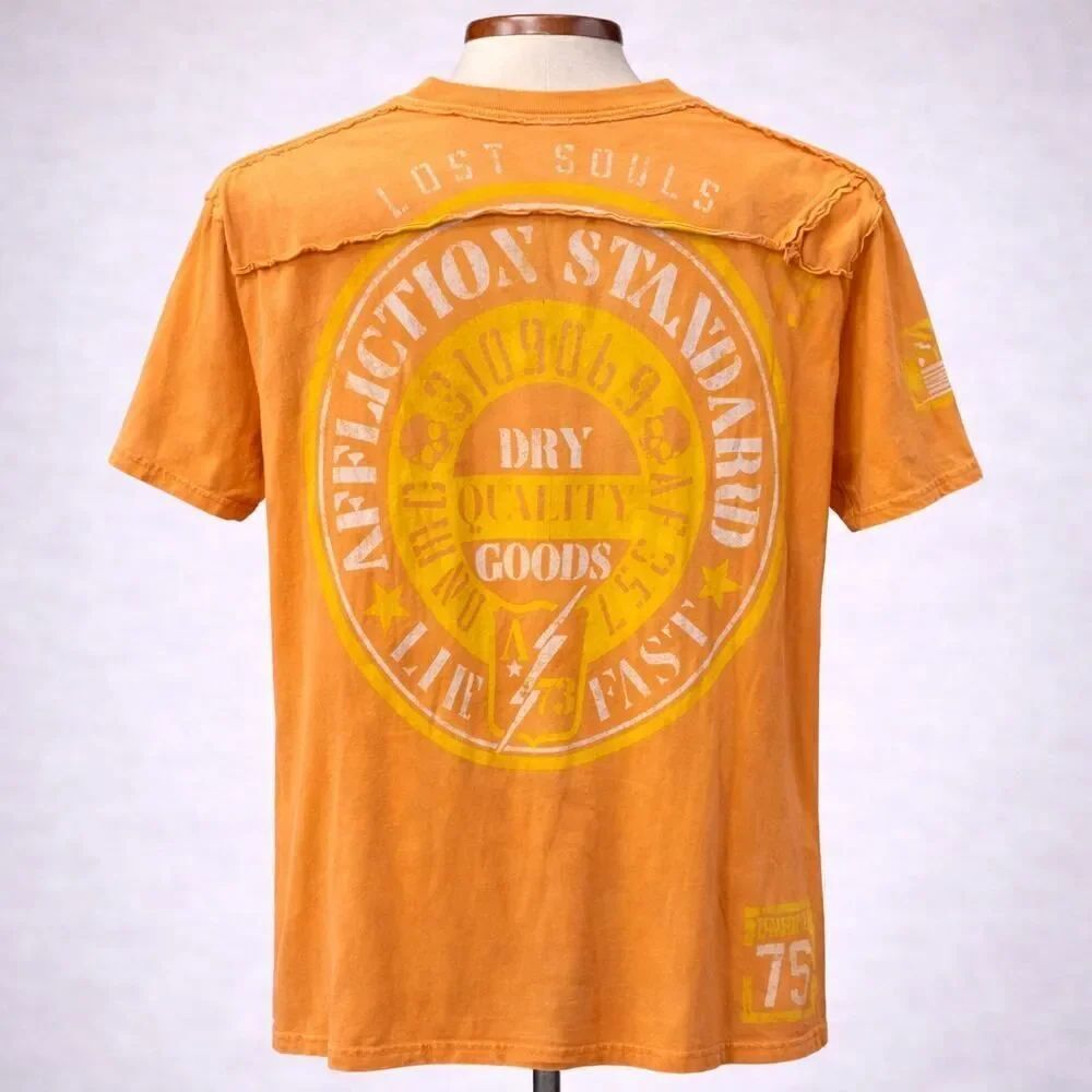 Affliction MMA Men's Size Medium Orange Short Sleeve Graphic T-Shirt Lost Souls